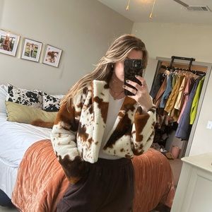 Faux Fur Cowhide Printed Jacket